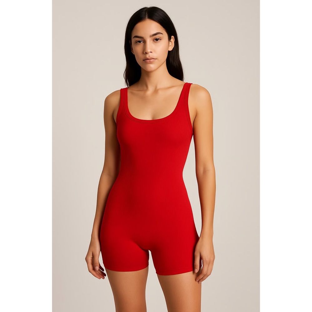 Skims Cotton Rib Romper Ruby Red NWT Size XL